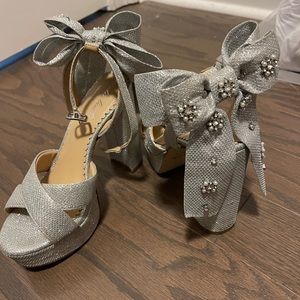 Antonio Melani x Nicola Bathie Lila Bow Detail Platform Dress Sandals in Silver